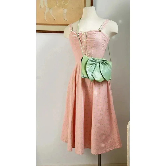 Vintage Pastel Pink 1950s Inspired Pin-Up Polka Dot Dress Swing Dress size S - Picture 4 of 4